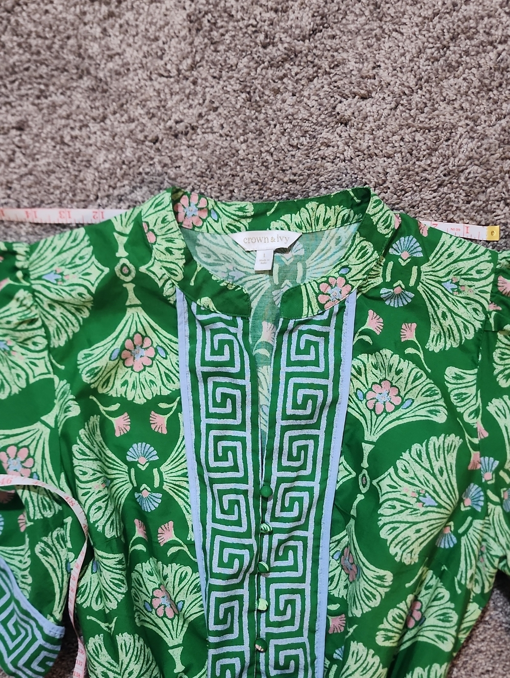Crown And Ivy Green And Blue Print Dress Size L - Picture 10 of 12
